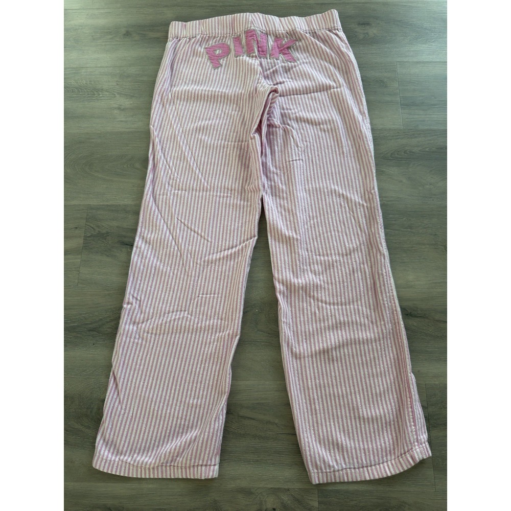 VTG Y2K Victorias Secret Pink Pajama Pants Dog Logo Striped Backside Logo XS